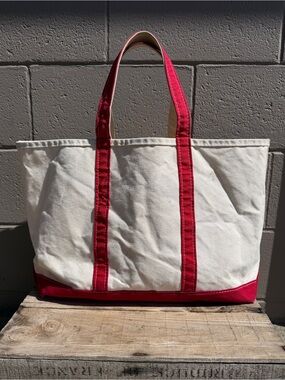 Vintage LL BEAN Boat and Tote Large Bag - Ivory & Red -